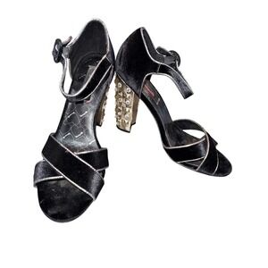Betseyville Betsey‎ Johnson Black Velvet Stud Rhinestone Silver Heels Shoes 8.5
